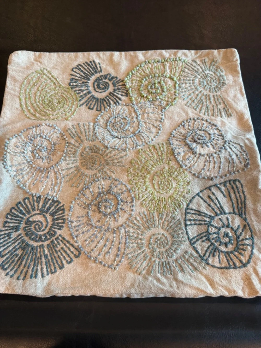 Pottery Barn Embroidered Pillow Cases Beach Theme Shell Set of 4